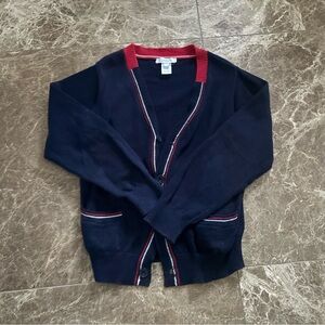 Boys Navy Blue Cardigan Sweater with Red Accents